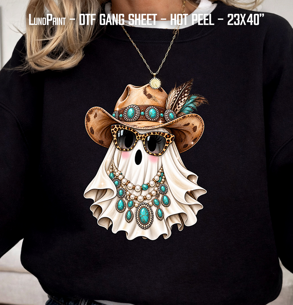 Hey Boo. Western Halloween DTF Gang Sheet 23x40 in. Ready-to-press Heat transfers 9303