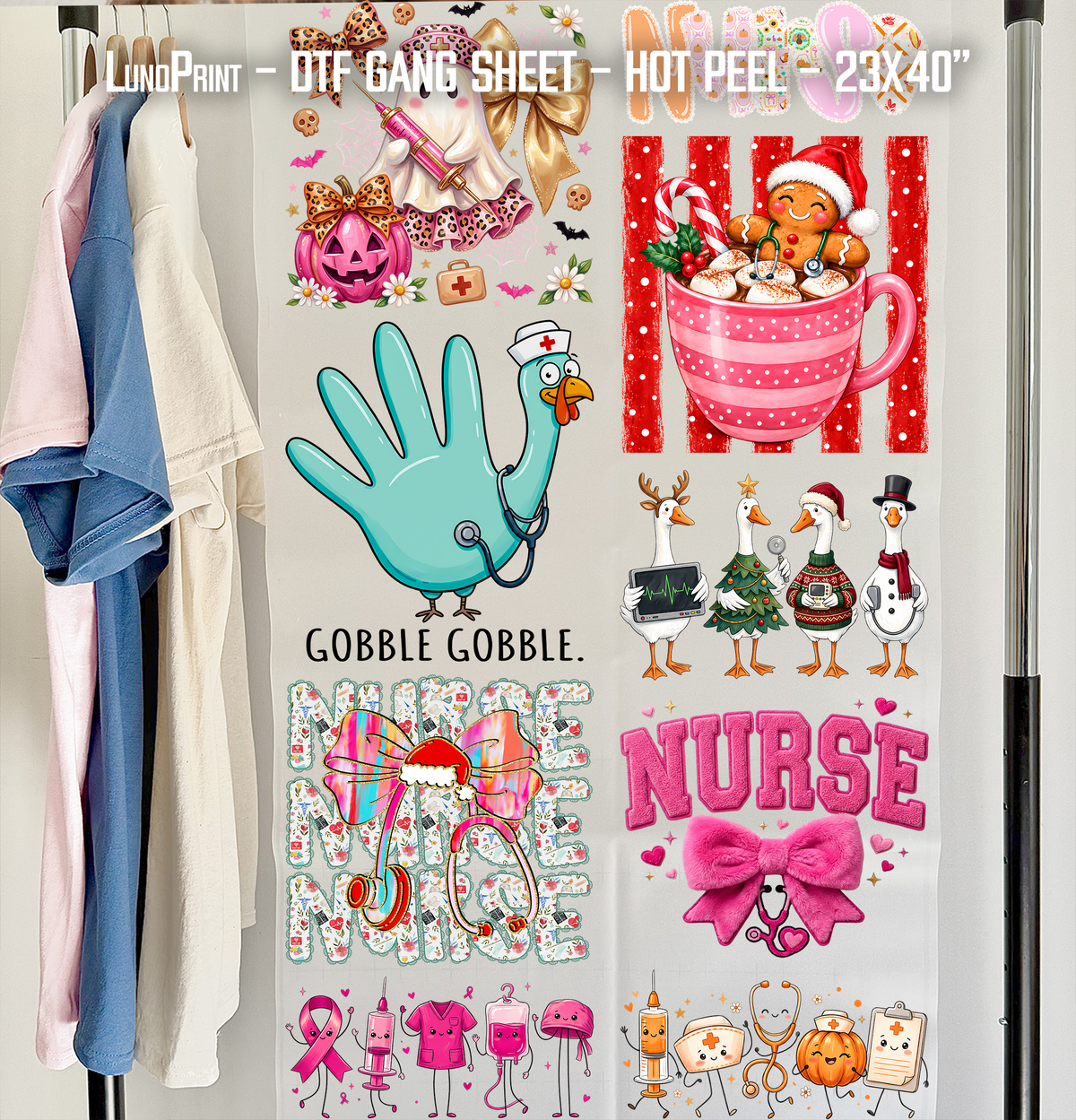 Nurse. Christmas-Halloween DTF Gang Sheet 23x40 in. Ready-to-press Heat transfers 9304