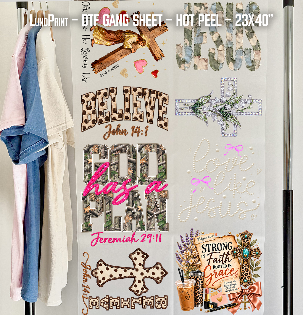 Love Like Jesus DTF Gang Sheet 23x40 in. Ready-to-press Heat transfers 9306