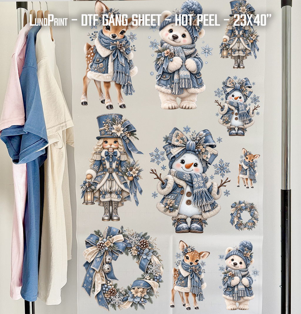 Denim Christmas DTF Gang Sheet 23x40 in. Ready-to-press Heat transfers 9307