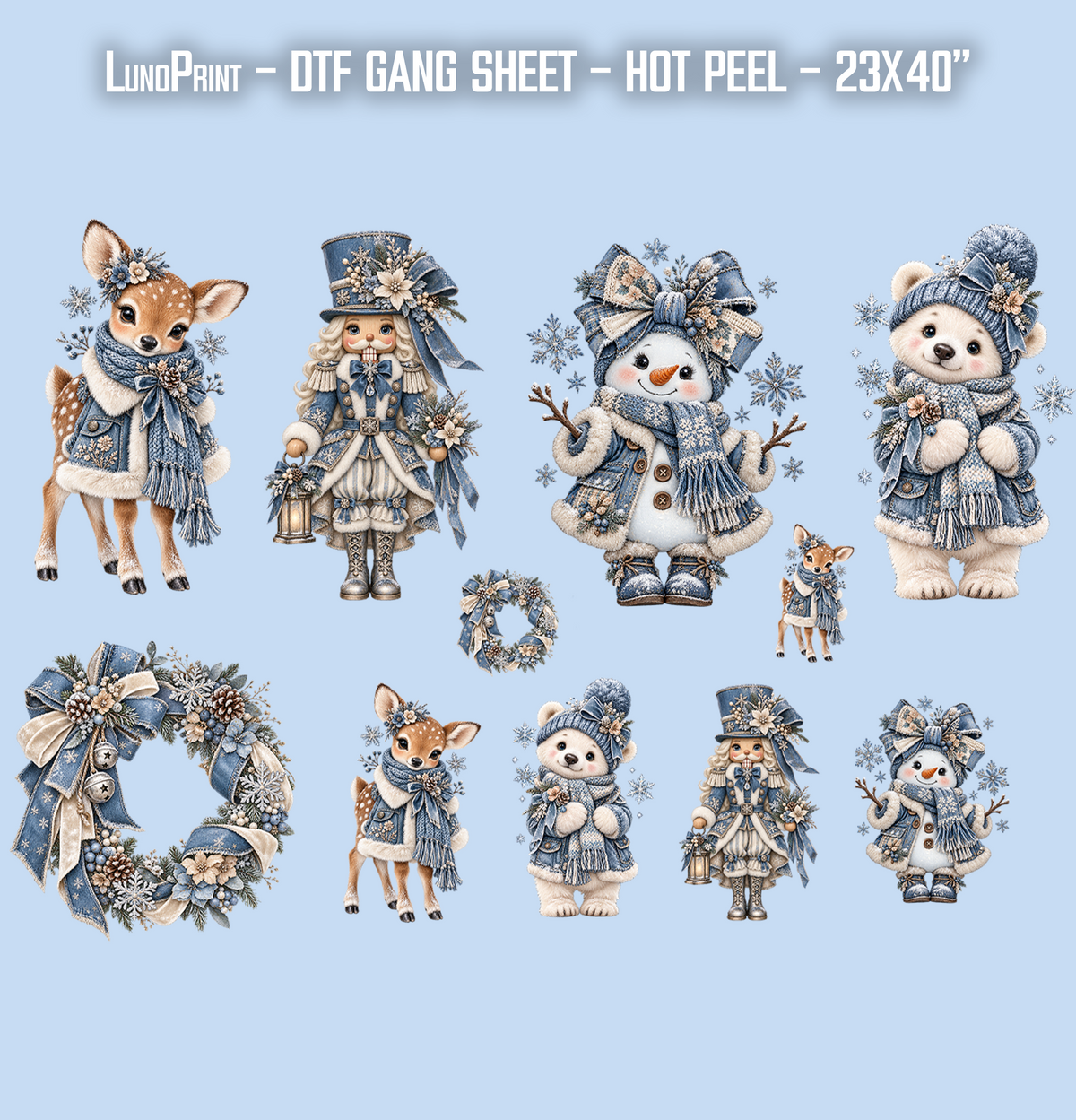 Denim Christmas DTF Gang Sheet 23x40 in. Ready-to-press Heat transfers 9307