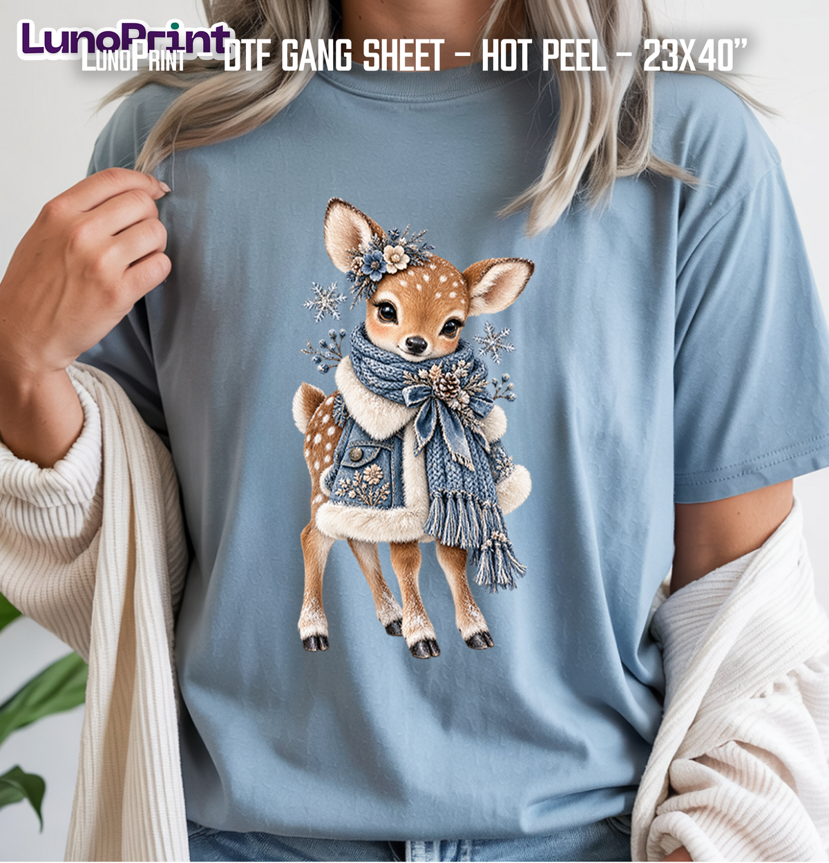 Denim Christmas DTF Gang Sheet 23x40 in. Ready-to-press Heat transfers 9307