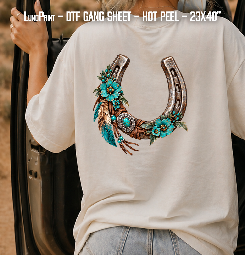 Western Turquoise DTF Gang Sheet 23x40 in. Ready-to-press Heat transfers 9308