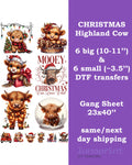 Christmas Highland Cow DTF Transfers Gang Sheet