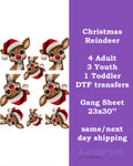 Christmas Reindeer DTF Transfers Gang Sheet